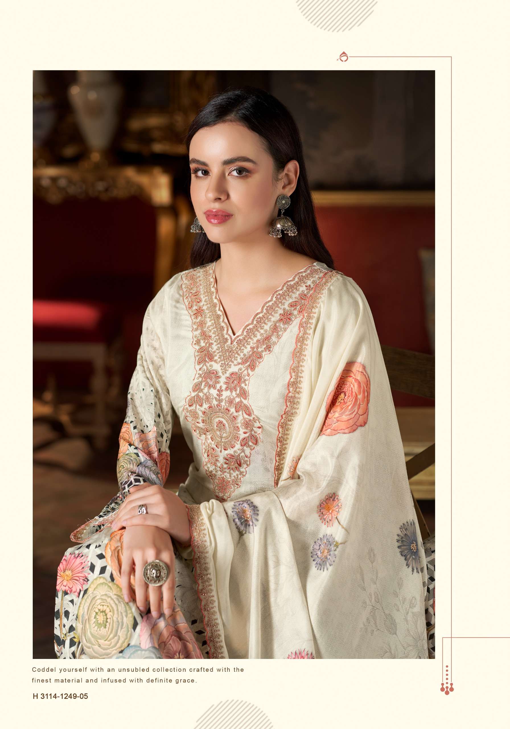 ALOK SUIT FLORA BELLE VOL 2 MASLIN DIGITAL NECK & DAMAN DRESS CATALOGUE SUPPLIER